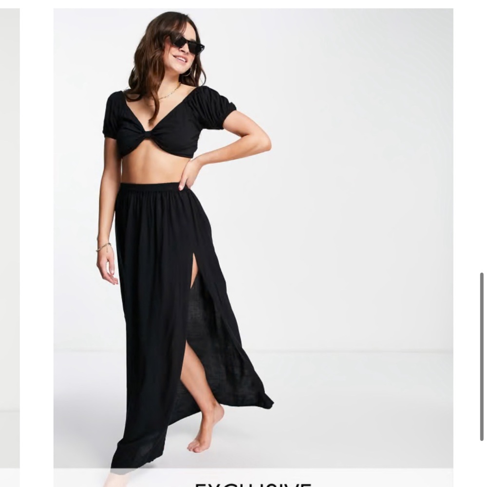 Black Maxi Beach Skirt with Slit